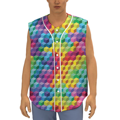 Rainbow Cubes Pattern Print Sleeveless Baseball Jersey
