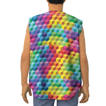 Rainbow Cubes Pattern Print Sleeveless Baseball Jersey