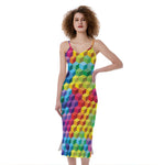 Rainbow Cubes Pattern Print Slim Fit Midi Cami Dress