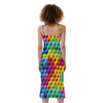 Rainbow Cubes Pattern Print Slim Fit Midi Cami Dress