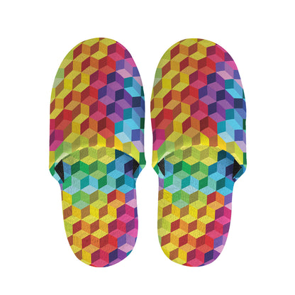 Rainbow Cubes Pattern Print Slippers