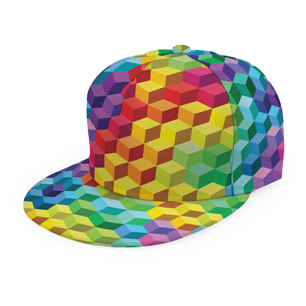 Rainbow Cubes Pattern Print Snapback Cap