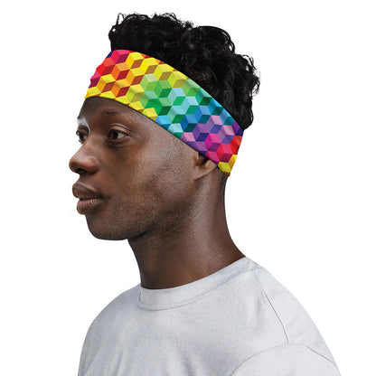 Rainbow Cubes Pattern Print Sports Headband