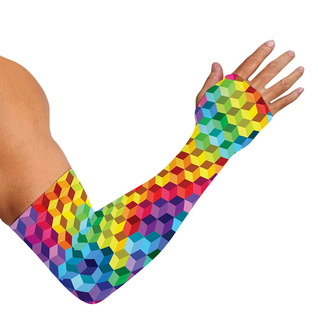 Rainbow Cubes Pattern Print Sun Protection Arm Sleeves