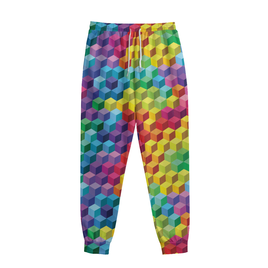 Rainbow Cubes Pattern Print Sweatpants