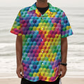 Rainbow Cubes Pattern Print Textured Short Sleeve Shirt
