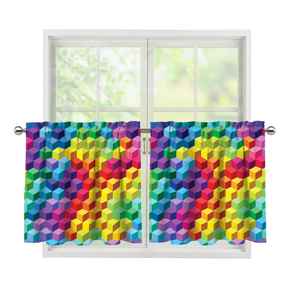 Rainbow Cubes Pattern Print Tier Curtains