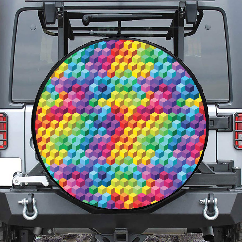 Rainbow Cubes Pattern Print Tire Cover