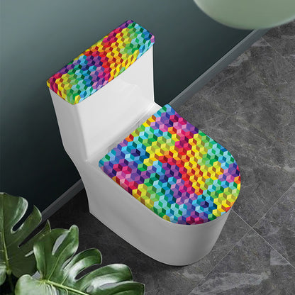 Rainbow Cubes Pattern Print Toilet Lid And Tank Cover Set