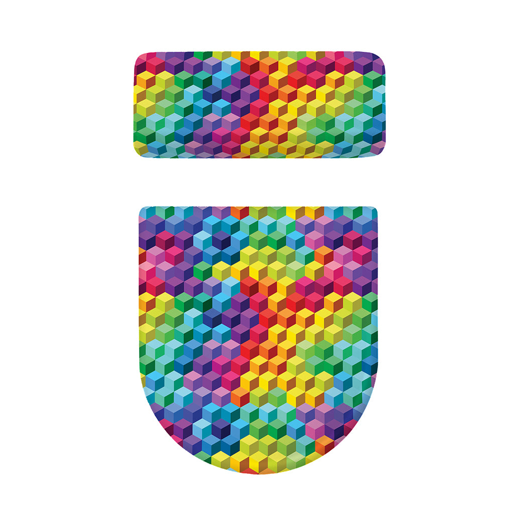 Rainbow Cubes Pattern Print Toilet Lid And Tank Cover Set