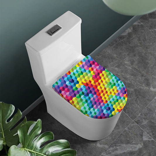 Rainbow Cubes Pattern Print Toilet Lid Cover
