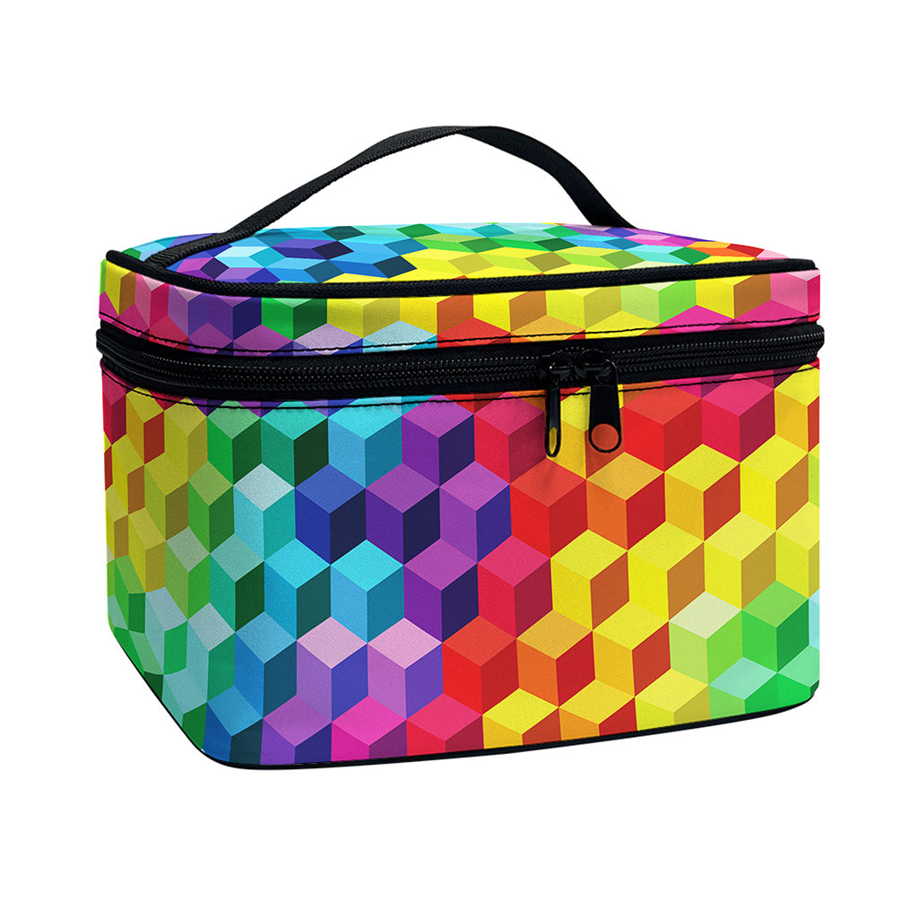 Rainbow Cubes Pattern Print Travel Makeup Bag
