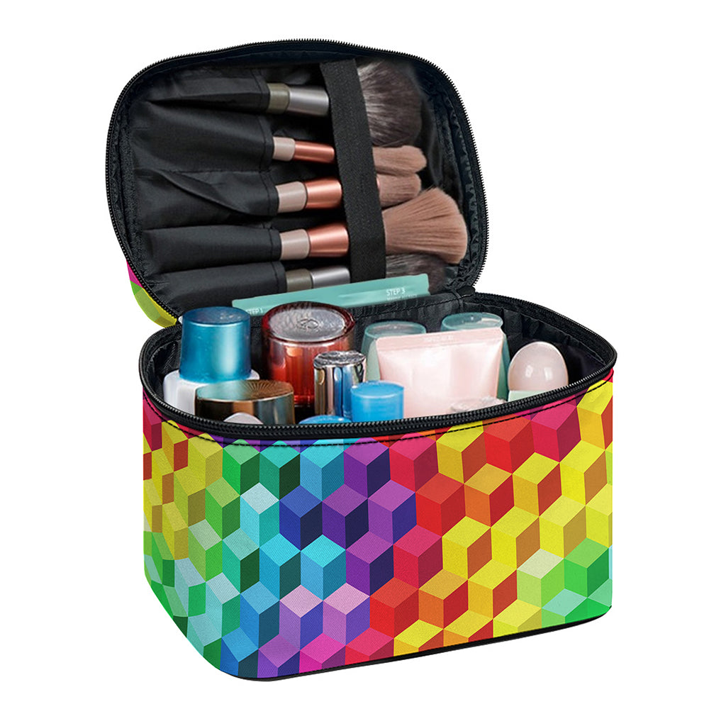 Rainbow Cubes Pattern Print Travel Makeup Bag