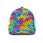 Rainbow Cubes Pattern Print White Mesh Trucker Cap