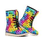 Rainbow Cubes Pattern Print Winter Boots