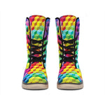 Rainbow Cubes Pattern Print Winter Boots