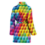 Rainbow Cubes Pattern Print Women's Bathrobe