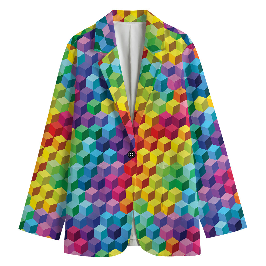 Rainbow Cubes Pattern Print Women's Blazer
