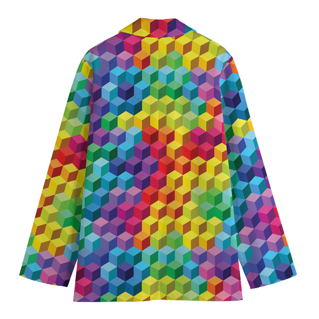 Rainbow Cubes Pattern Print Women's Blazer