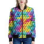 Rainbow Cubes Pattern Print Women's Bomber Jacket
