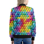 Rainbow Cubes Pattern Print Women's Bomber Jacket