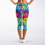 Rainbow Cubes Pattern Print Women's Capri Leggings