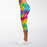 Rainbow Cubes Pattern Print Women's Capri Leggings