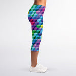 Rainbow Cubes Pattern Print Women's Capri Leggings