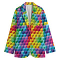 Rainbow Cubes Pattern Print Women's Cotton Blazer