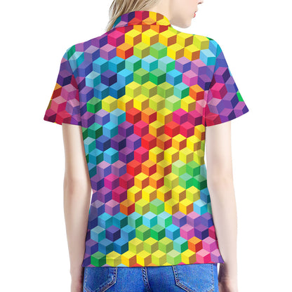 Rainbow Cubes Pattern Print Women's Polo Shirt