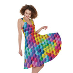 Rainbow Cubes Pattern Print Women's Sleeveless Dress