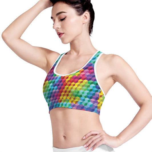 Rainbow Cubes Pattern Print Women's Sports Bra
