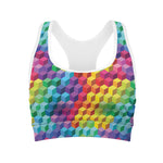 Rainbow Cubes Pattern Print Women's Sports Bra