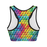 Rainbow Cubes Pattern Print Women's Sports Bra