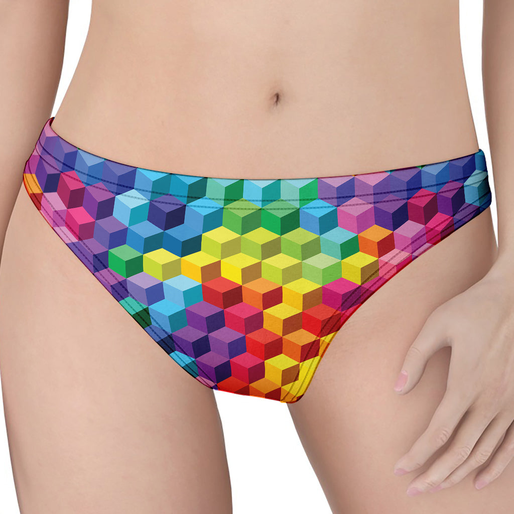 Rainbow Cubes Pattern Print Women's Thong