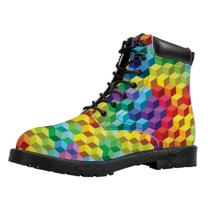 Rainbow Cubes Pattern Print Work Boots