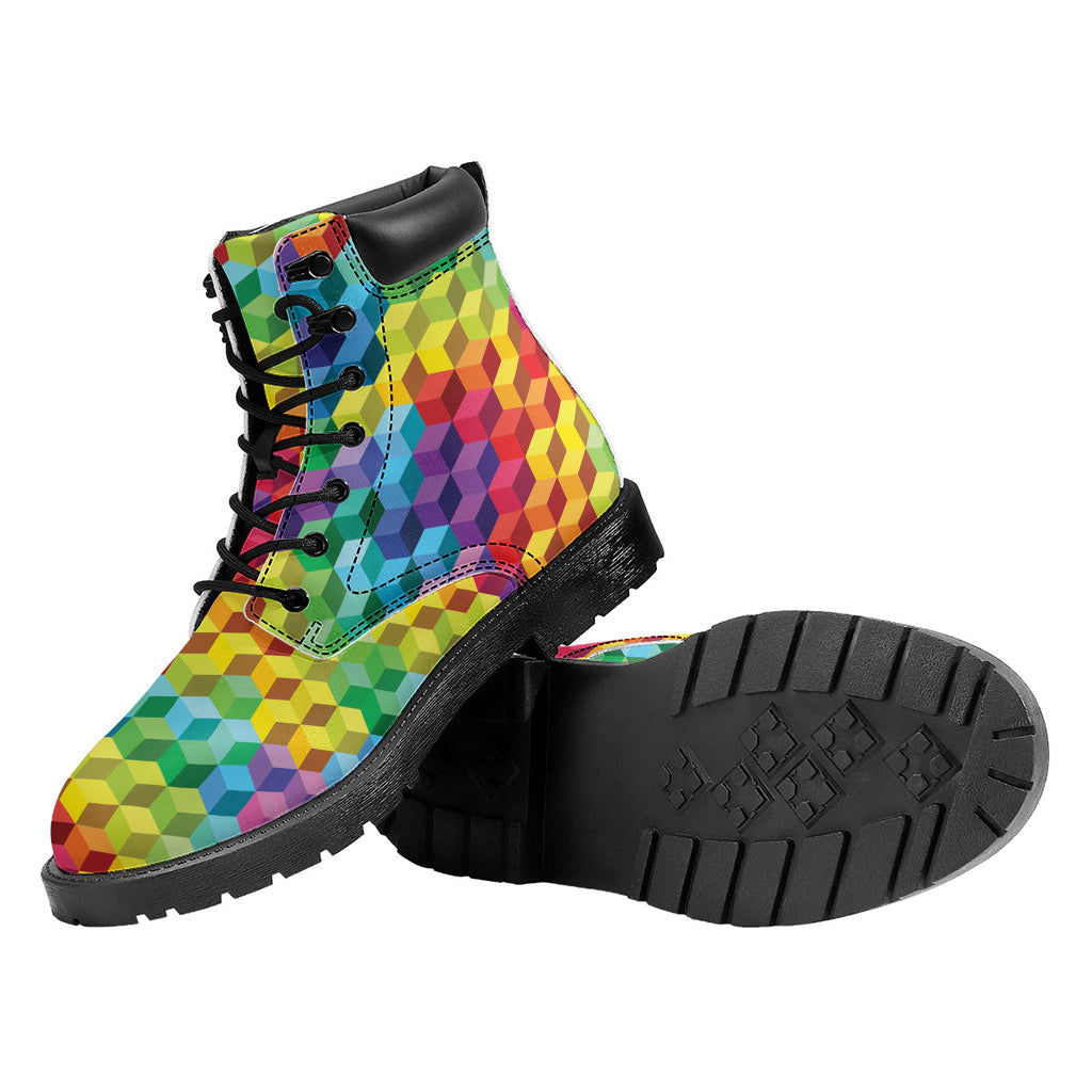 Rainbow Cubes Pattern Print Work Boots