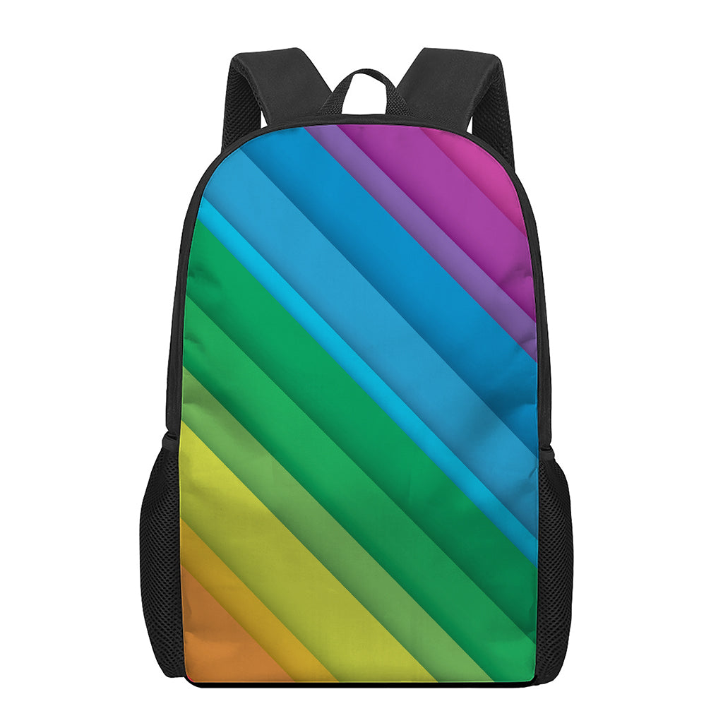 Rainbow Diagonal Lines Pattern Print 17 Inch Backpack