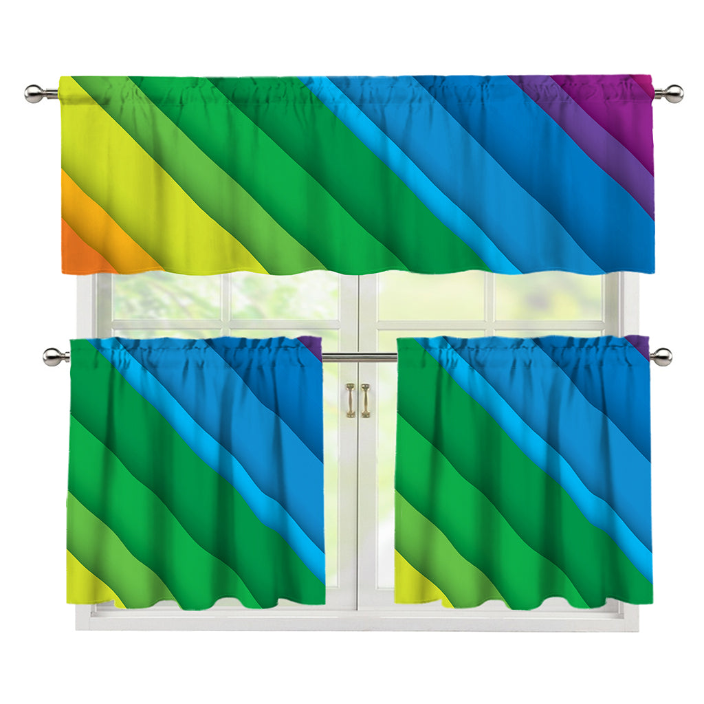 Rainbow Diagonal Lines Pattern Print 3 Piece Kitchen Curtains