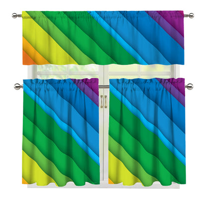 Rainbow Diagonal Lines Pattern Print 3 Piece Kitchen Curtains