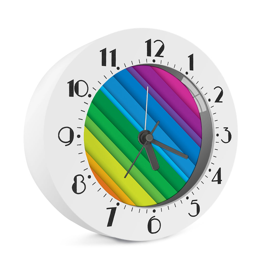 Rainbow Diagonal Lines Pattern Print Alarm Clock
