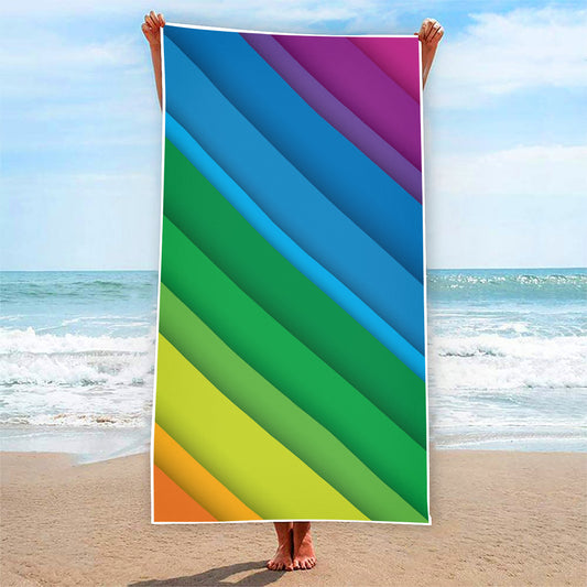 Rainbow Diagonal Lines Pattern Print Beach Towel