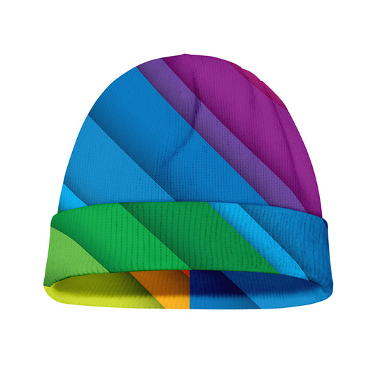 Rainbow Diagonal Lines Pattern Print Beanie