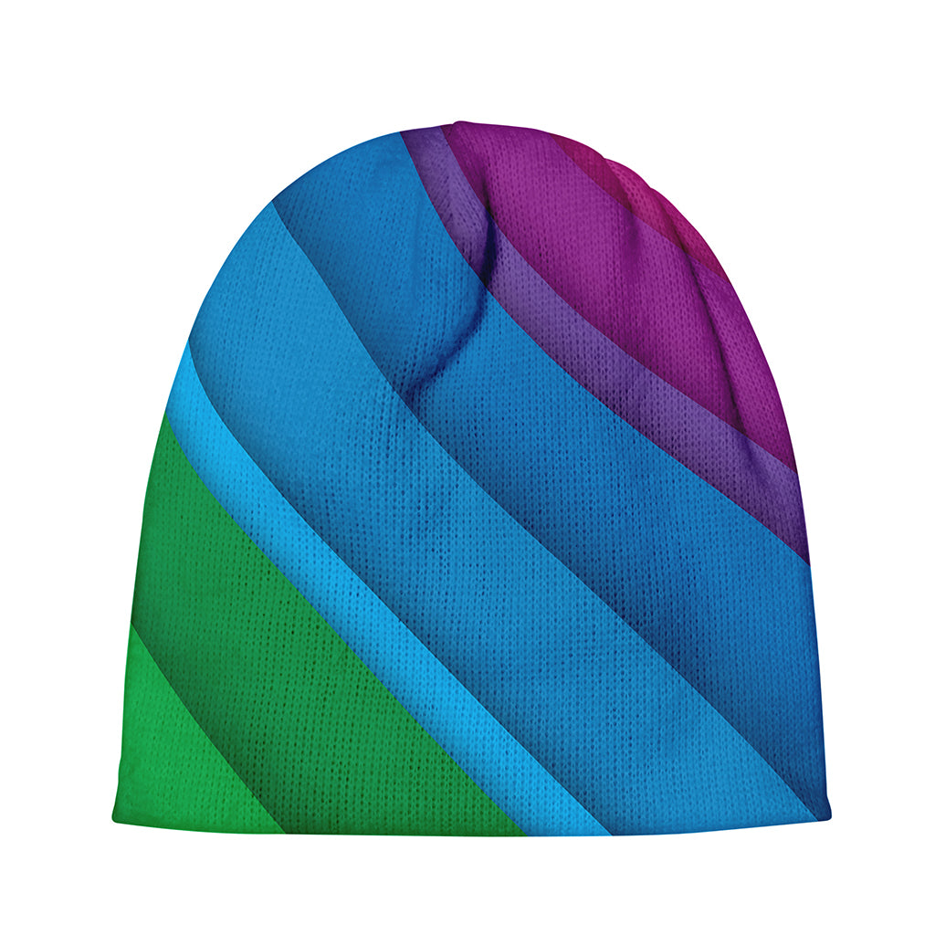 Rainbow Diagonal Lines Pattern Print Beanie