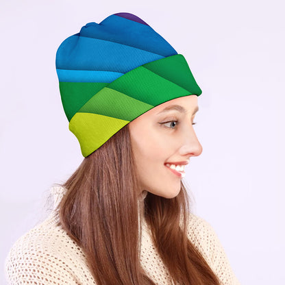 Rainbow Diagonal Lines Pattern Print Beanie