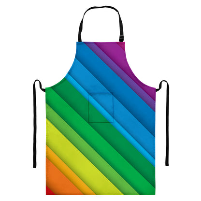 Rainbow Diagonal Lines Pattern Print Bib Apron With Pocket