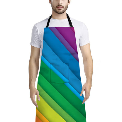 Rainbow Diagonal Lines Pattern Print Bib Apron With Pocket