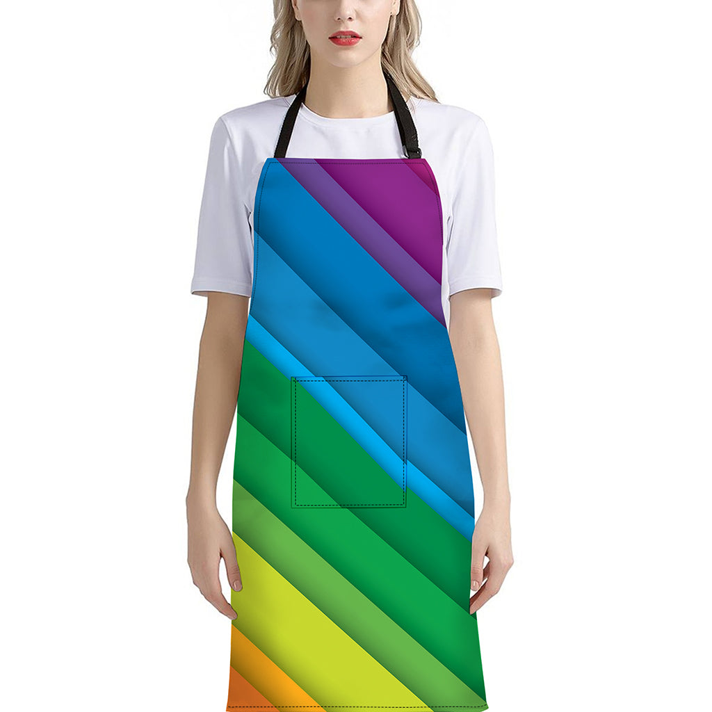 Rainbow Diagonal Lines Pattern Print Bib Apron With Pocket