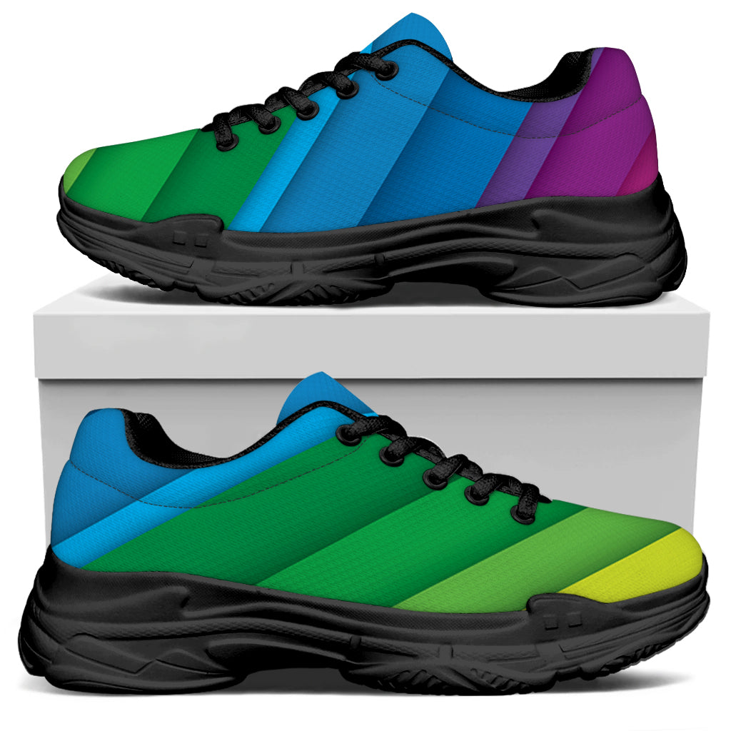 Rainbow Diagonal Lines Pattern Print Black Chunky Shoes
