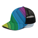 Rainbow Diagonal Lines Pattern Print Black Mesh Trucker Cap